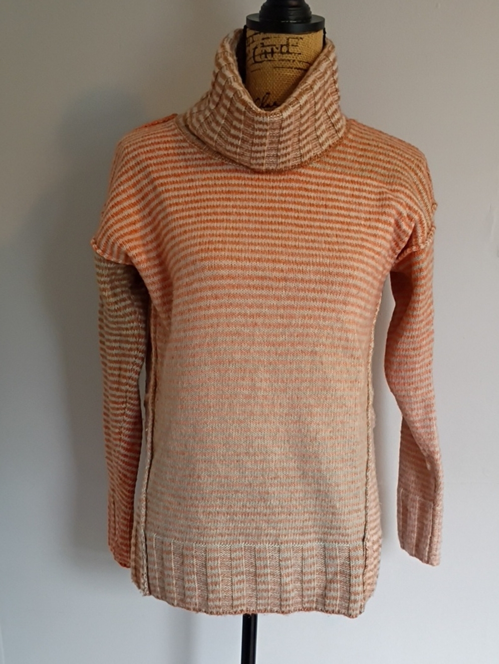 CAbi Peach and Cream Striped Turtleneck Sweater